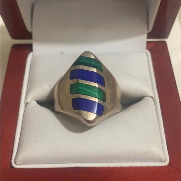 S s lapis lazuli malachite stone vintage ring